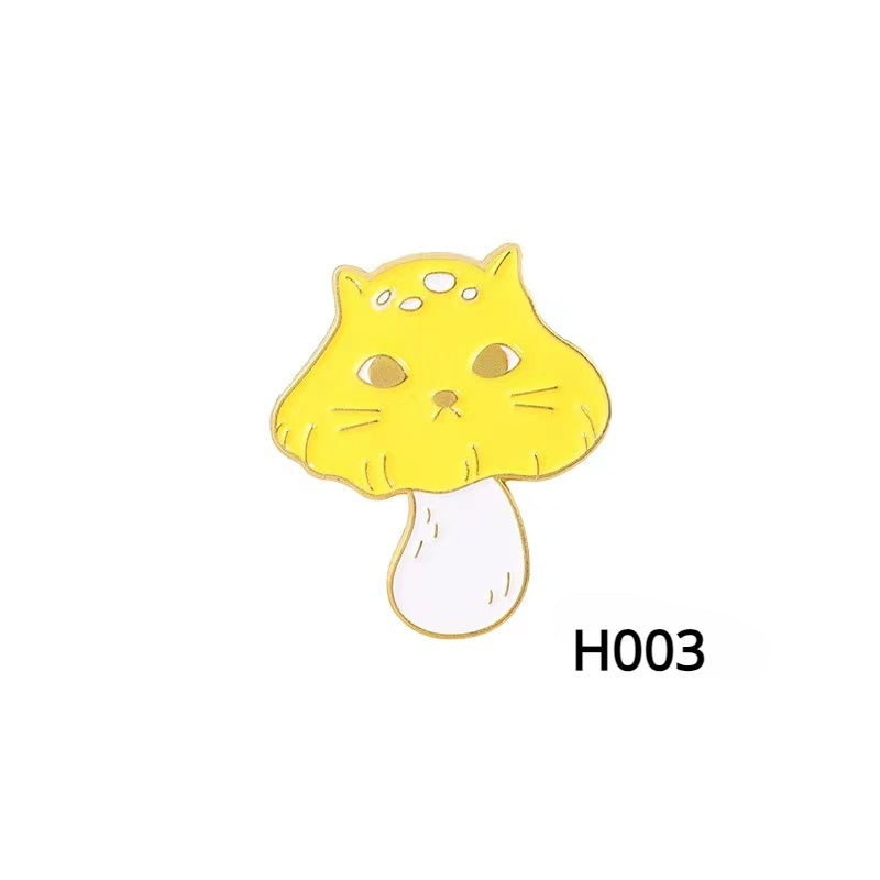 Cute Cat & Mushroom Enamel Brooch Set - Birthday Party Gift