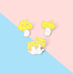 Cute Cat & Mushroom Enamel Brooch Set - Birthday Party Gift