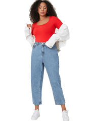 Button Fly High Rise Straight Leg Crop Jeans