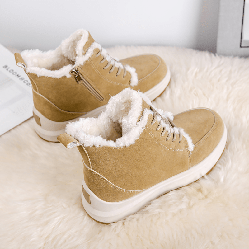 Solid Snow Boots Lace Up Platform Short Boots Plush Lined Comfortable Boots