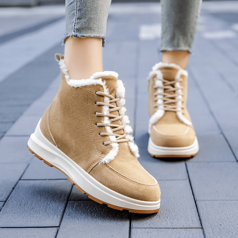 Solid Snow Boots Lace Up Platform Short Boots Plush Lined Comfortable Boots