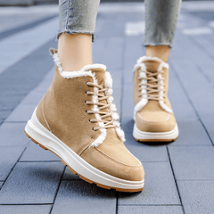 Solid Snow Boots Lace Up Platform Short Boots Plush Lined Comfortable Boots