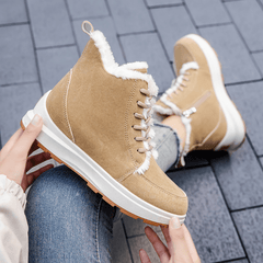 Solid Snow Boots Lace Up Platform Short Boots Plush Lined Comfortable Boots