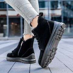 Women's Solid Platform Snow Boots Lace Up Side Zipper Ankle Boots