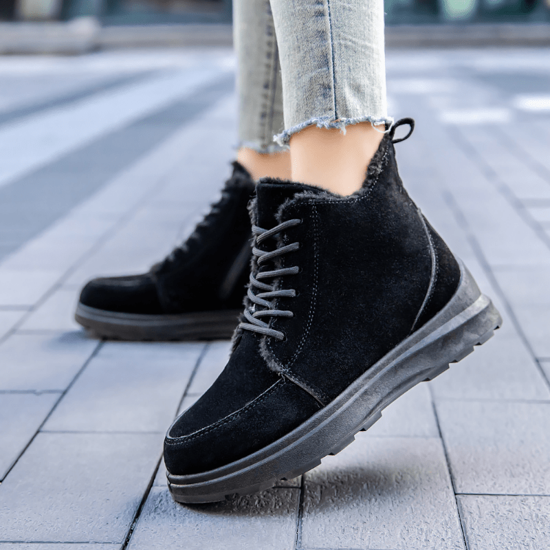 Women's Solid Platform Snow Boots Lace Up Side Zipper Ankle Boots