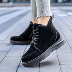 Women's Solid Platform Snow Boots Lace Up Side Zipper Ankle Boots