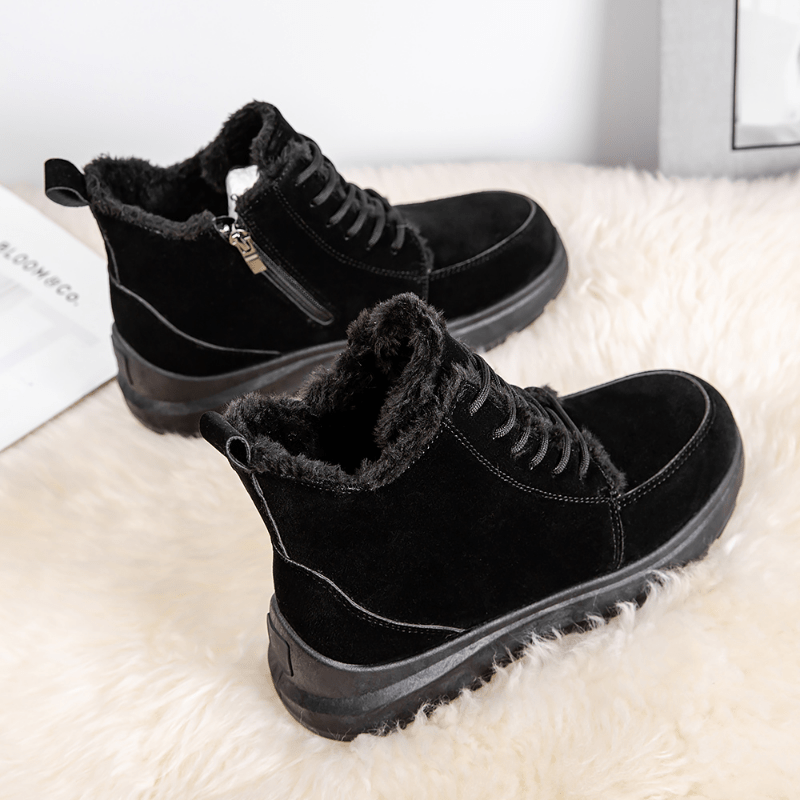 Women's Solid Platform Snow Boots Lace Up Side Zipper Ankle Boots