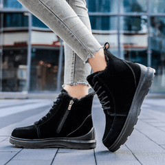 Women's Solid Platform Snow Boots Lace Up Side Zipper Ankle Boots