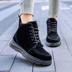 Women's Solid Platform Snow Boots Lace Up Side Zipper Ankle Boots