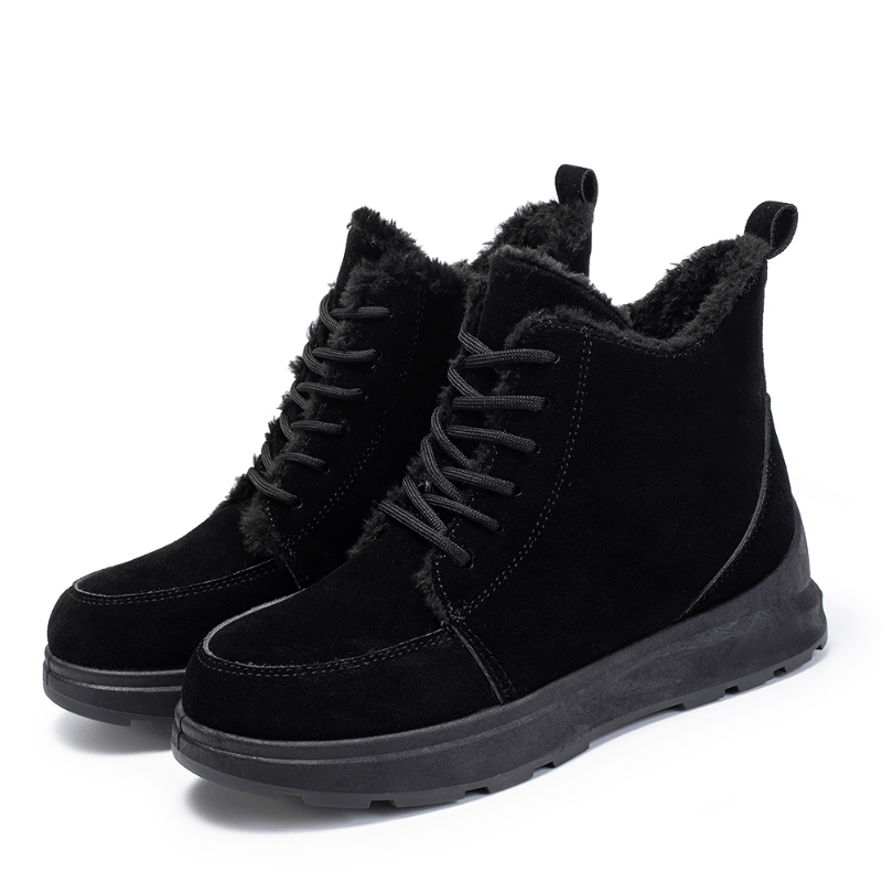 Women's Solid Platform Snow Boots Lace Up Side Zipper Ankle Boots