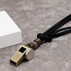 Vintage Alloy Whistle Pendant Leather Necklace