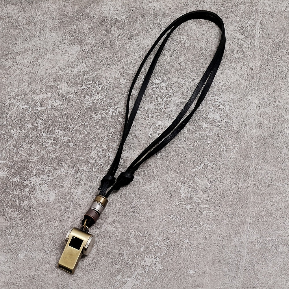 Vintage Alloy Whistle Pendant Leather Necklace