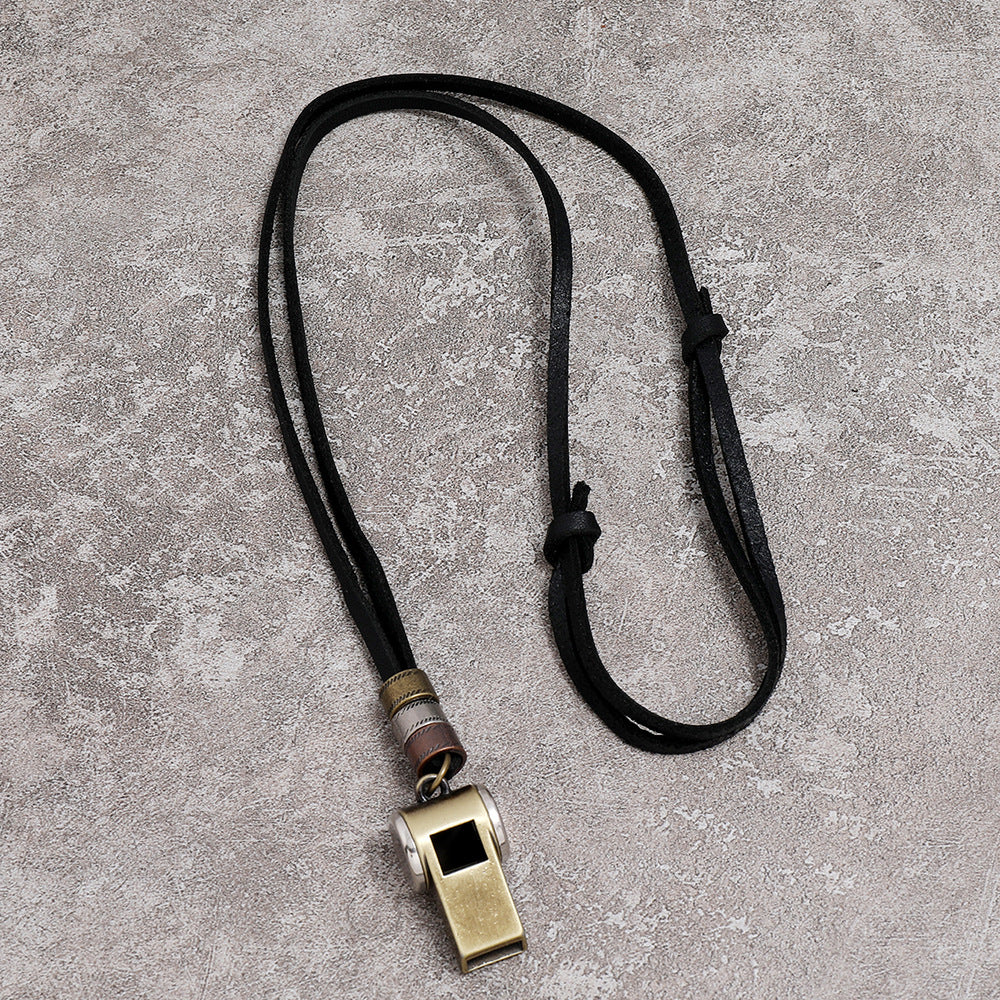 Vintage Alloy Whistle Pendant Leather Necklace