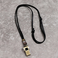 Vintage Alloy Whistle Pendant Leather Necklace