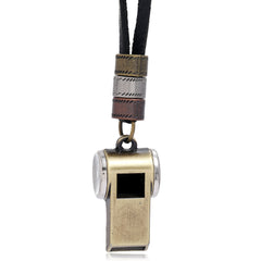 Vintage Alloy Whistle Pendant Leather Necklace
