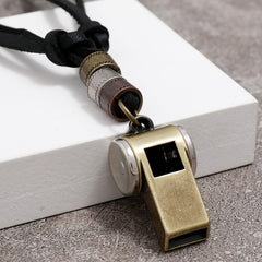Vintage Alloy Whistle Pendant Leather Necklace