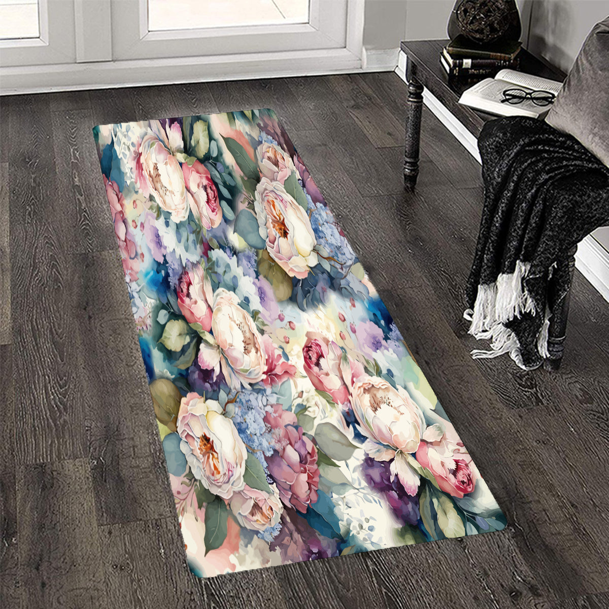 Flower Print Floor Mat Kitchen Bedroom Carpets Home Decor Area Washable