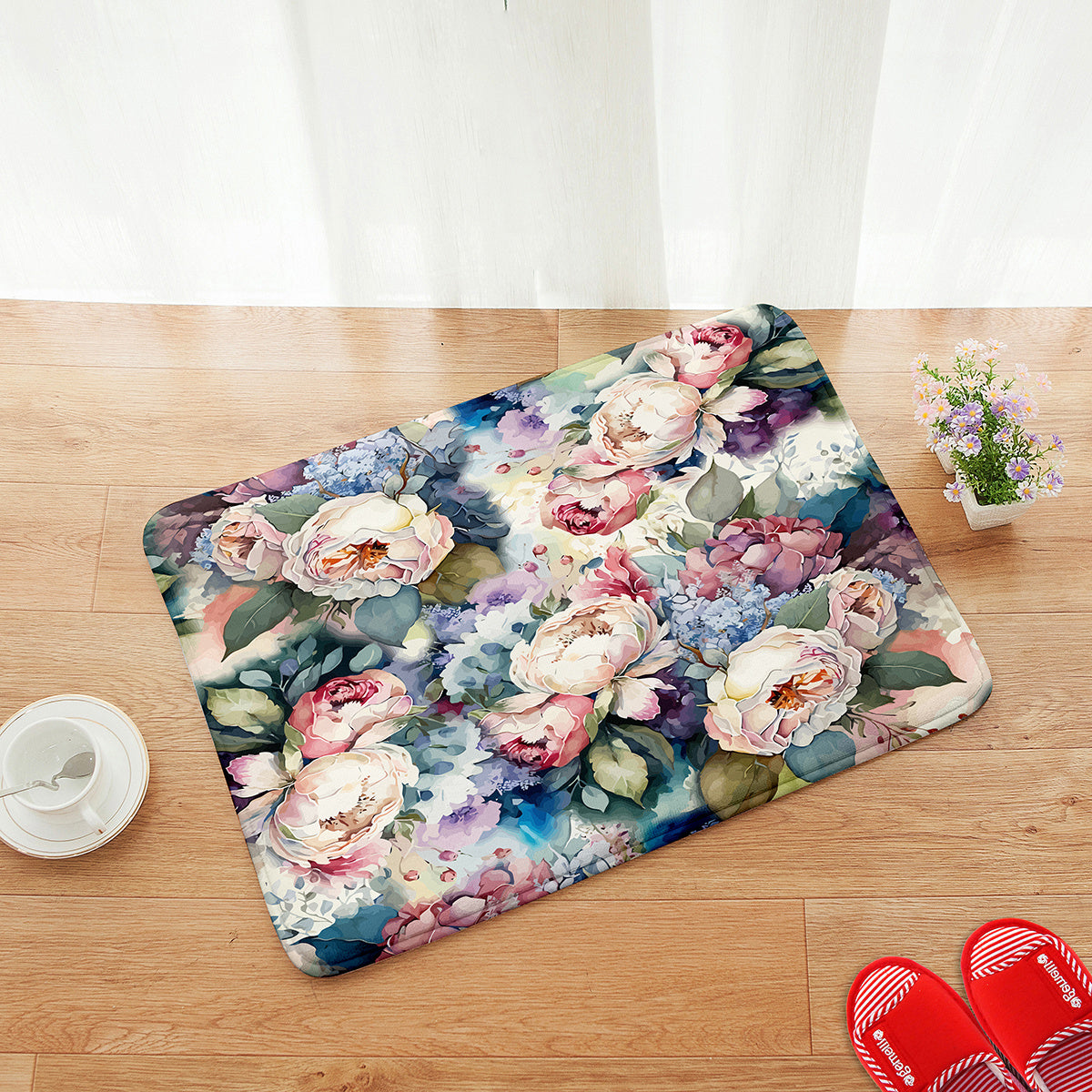 Flower Print Floor Mat Kitchen Bedroom Carpets Home Decor Area Washable