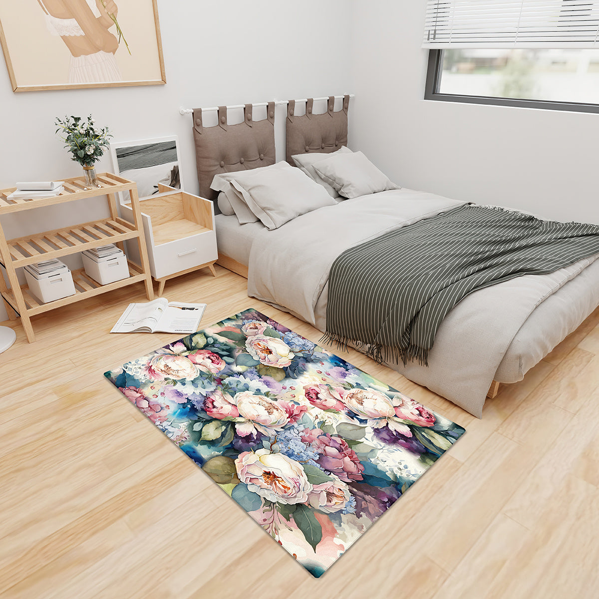 Flower Print Floor Mat Kitchen Bedroom Carpets Home Decor Area Washable