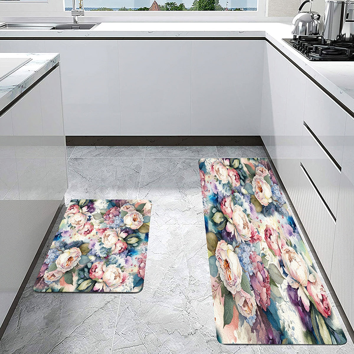 Flower Print Floor Mat Kitchen Bedroom Carpets Home Decor Area Washable