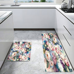 Flower Print Floor Mat Kitchen Bedroom Carpets Home Decor Area Washable