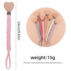 Braided Cotton Cloth Wooden Dummy Pacifier Clip for Baby Shower
