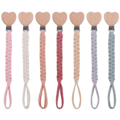 Braided Cotton Cloth Wooden Dummy Pacifier Clip for Baby Shower