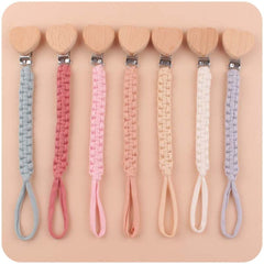 Braided Cotton Cloth Wooden Dummy Pacifier Clip for Baby Shower