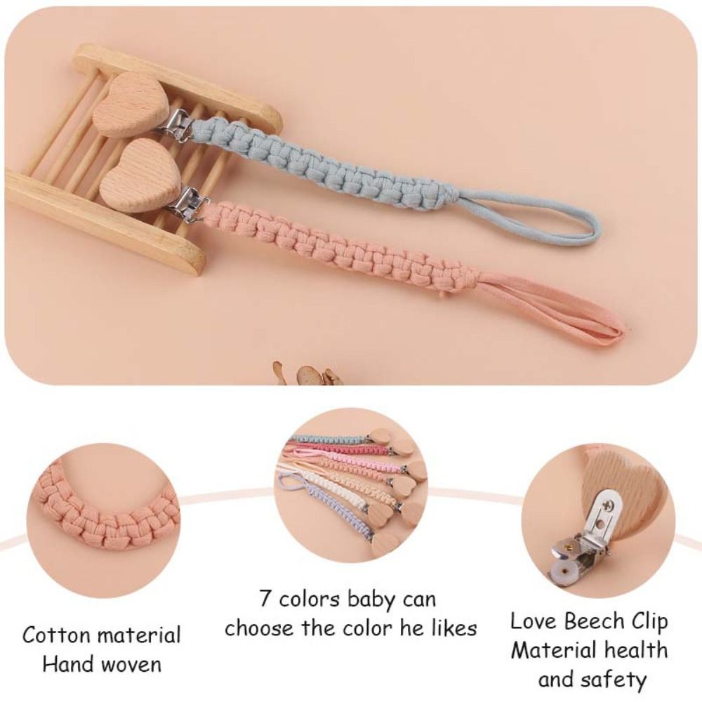 Braided Cotton Cloth Wooden Dummy Pacifier Clip for Baby Shower