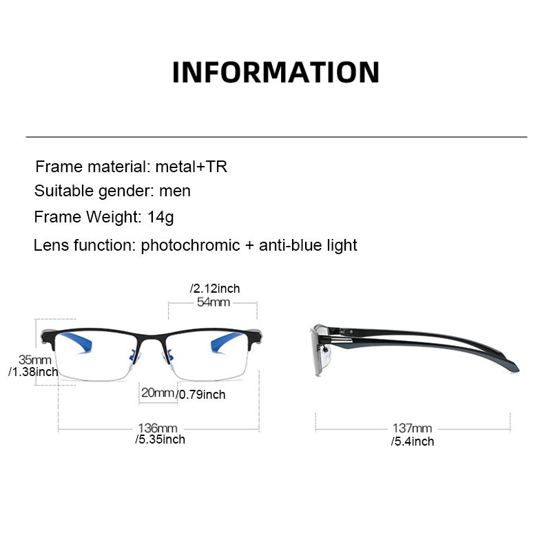 Photochromic Multifocal Reader Glasses Half Frame Metal Business