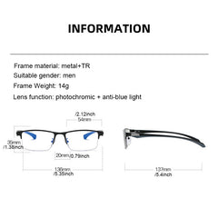 Photochromic Multifocal Reader Glasses Half Frame Metal Business