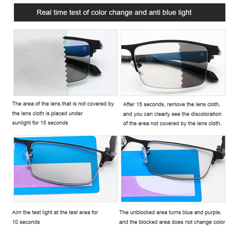 Photochromic Multifocal Reader Glasses Half Frame Metal Business
