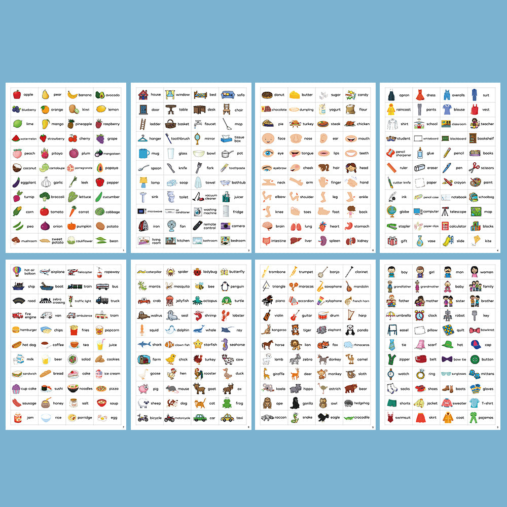 Educational English Learning Stickers for Kids - Fruits, Food, Animals, Family