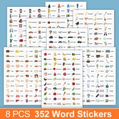 Educational English Learning Stickers for Kids - Fruits, Food, Animals, Family