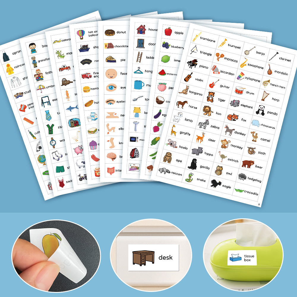 Educational English Learning Stickers for Kids - Fruits, Food, Animals, Family