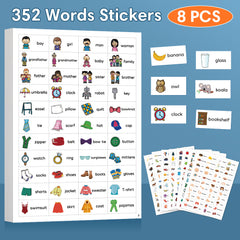 Educational English Learning Stickers for Kids - Fruits, Food, Animals, Family