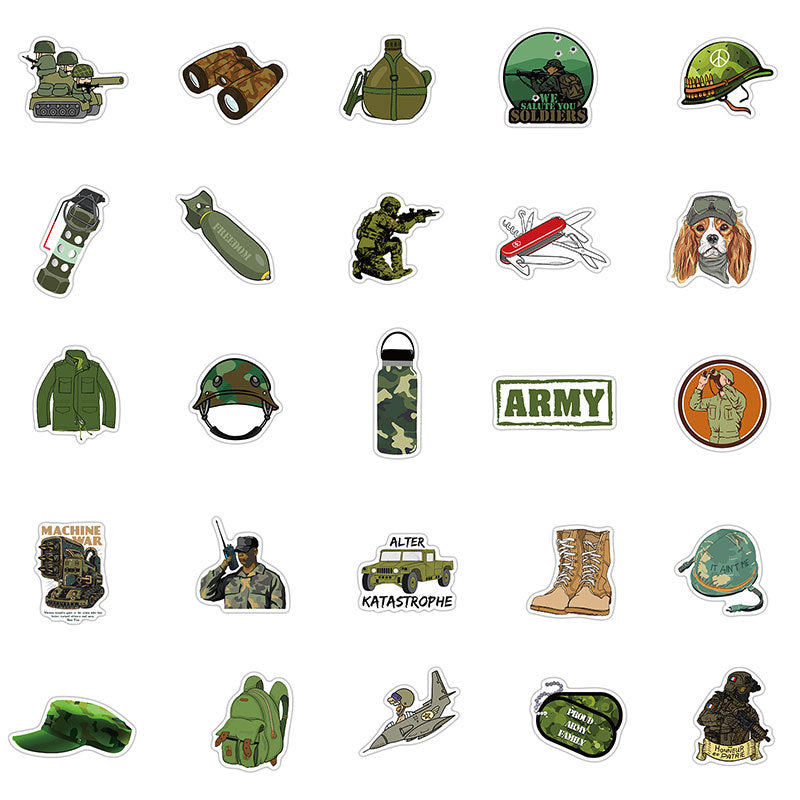 50pcs Military Equipment Stickers DIY Waterproof Decoration Gift
