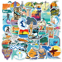 50PCS Summer Beach Surfing Cartoon Stickers DIY Waterproof Decoration