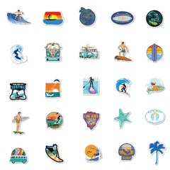 50PCS Summer Beach Surfing Cartoon Stickers DIY Waterproof Decoration