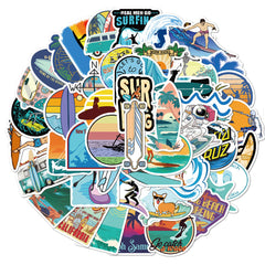 50PCS Summer Beach Surfing Cartoon Stickers DIY Waterproof Decoration