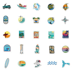 50PCS Summer Beach Surfing Cartoon Stickers DIY Waterproof Decoration