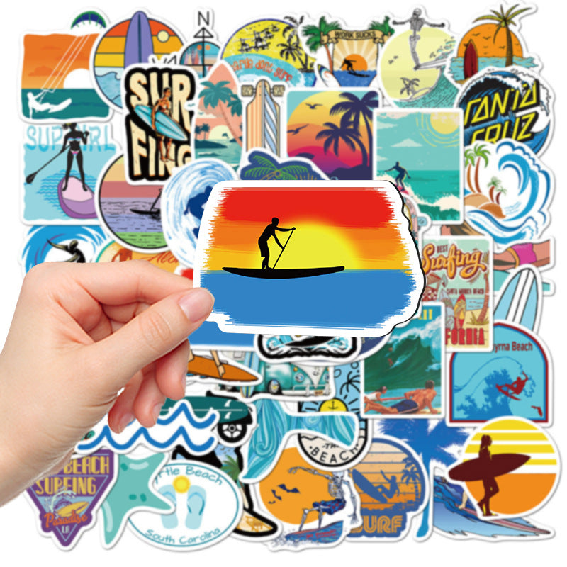 50PCS Summer Beach Surfing Cartoon Stickers DIY Waterproof Decoration