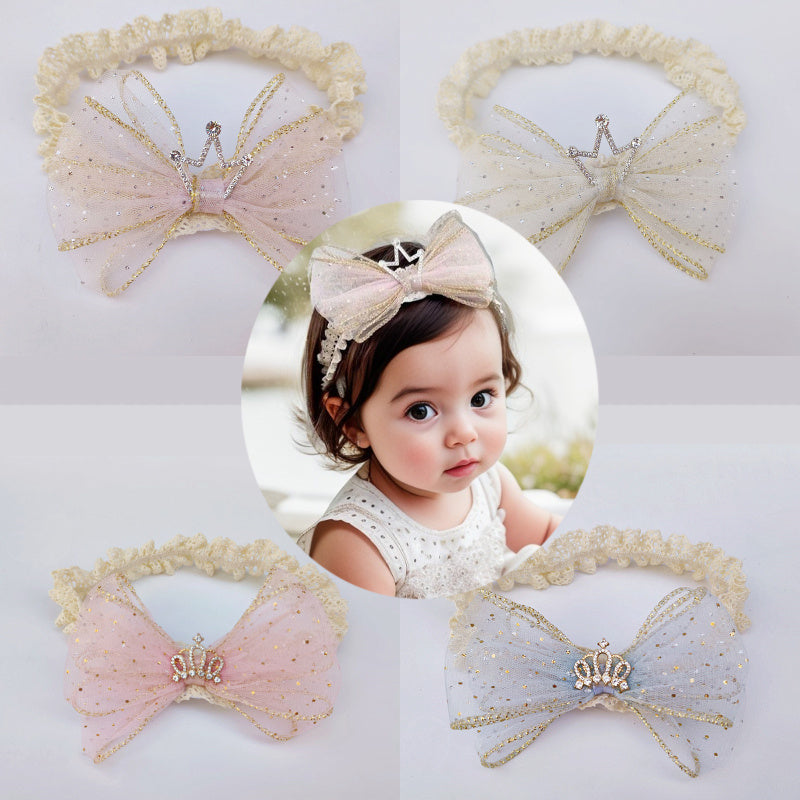 Crown Mesh Bow Lace Headband Hair Accessories For Baby Girls