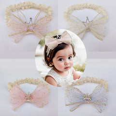 Crown Mesh Bow Lace Headband Hair Accessories For Baby Girls