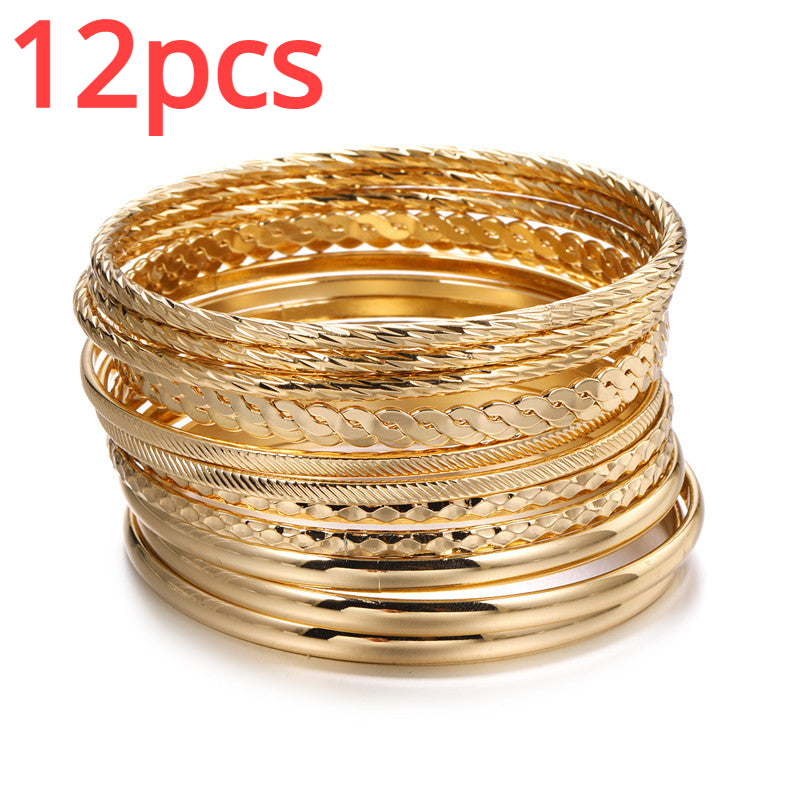 12pcs Ethnic Style Stackable Golden Silver Bangle Set For Girls