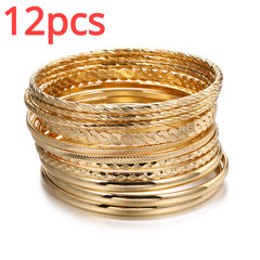 12pcs Ethnic Style Stackable Golden Silver Bangle Set For Girls