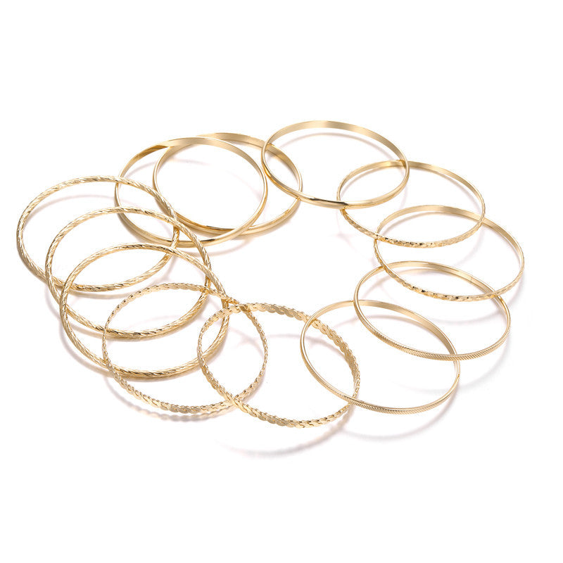 12pcs Ethnic Style Stackable Golden Silver Bangle Set For Girls