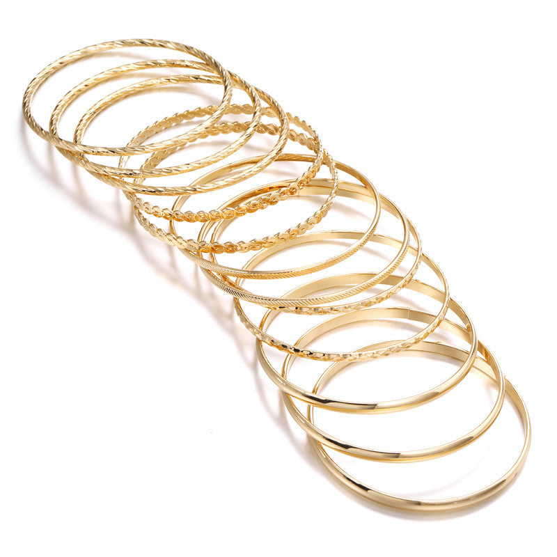 12pcs Ethnic Style Stackable Golden Silver Bangle Set For Girls