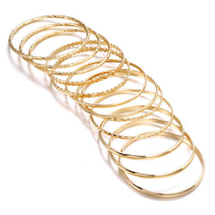 12pcs Ethnic Style Stackable Golden Silver Bangle Set For Girls