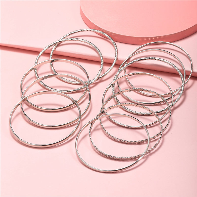 12pcs Ethnic Style Stackable Golden Silver Bangle Set For Girls